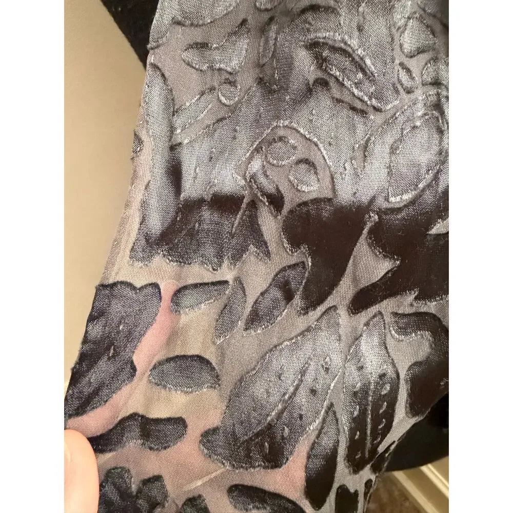 Vintage Scarf Silk Rayon Cut Out Piece Blend Devoré Black Gray Floral Pattern